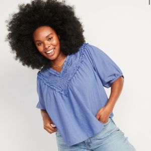 Oversized Ruffled Cutwork Short-Sleeve Blouse for Women